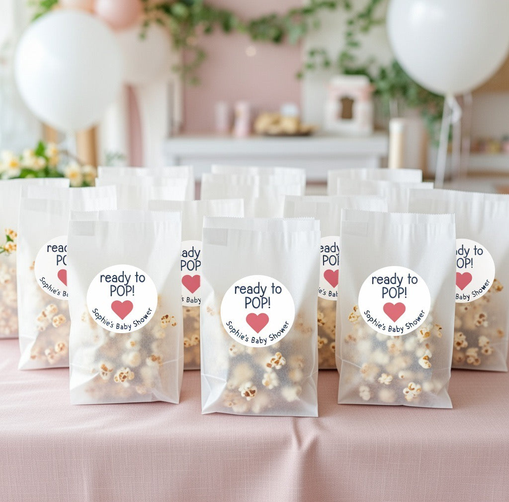 Personalised 'Ready to Pop' Baby Shower Stickers
