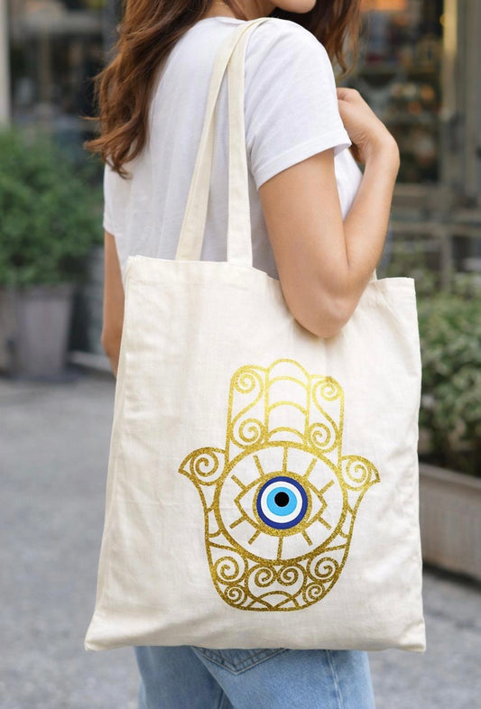 Personalised Hamsa Hand Evil Eye Tote Bag